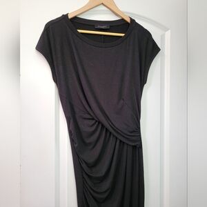 All Saints black fitted ruched dress with slit black medium